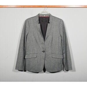 Talbots Aberdeen Black Herringbone Equestrian 2 Button Blazer Jacket Sz 6